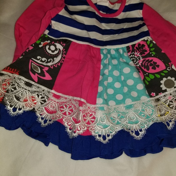 Blue and pink floral print dress w/matching pants - Picture 2 of 3